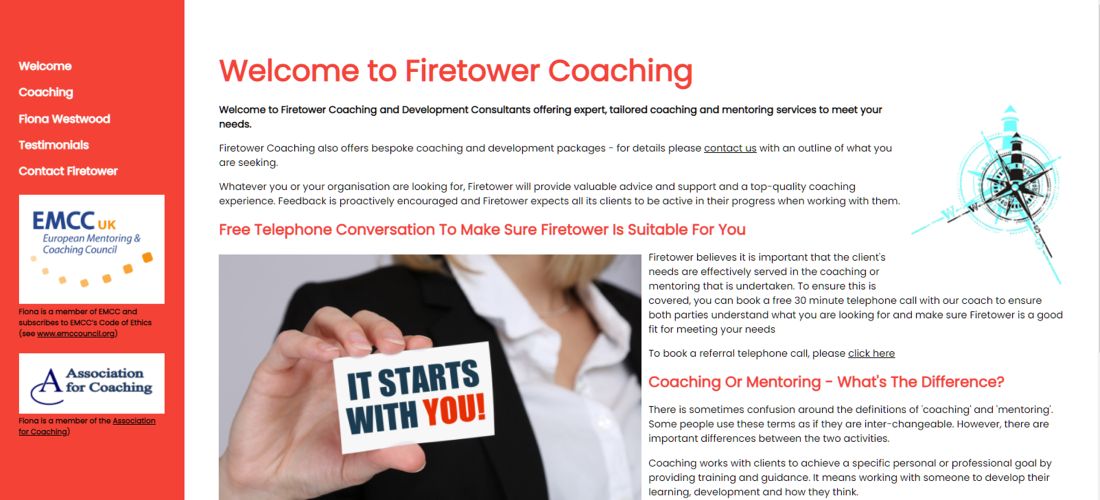 Screenshot of Firetower Coaching website homepage