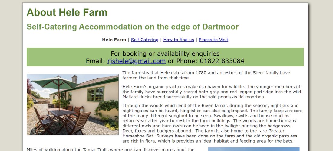 Screenshot of Hele Farm website homepage